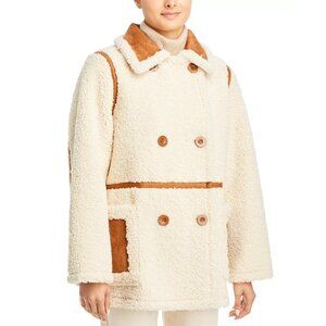 495$ STAND STUDIO Double-Breasted Faux Fur Chloe Jacket Size 34 FR/XS US Ivory